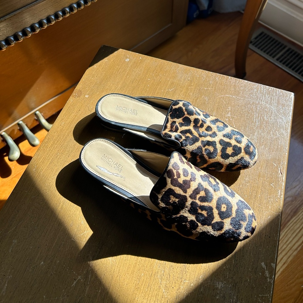 Michael Kors Leopard Print Calf Hair Mules 6M